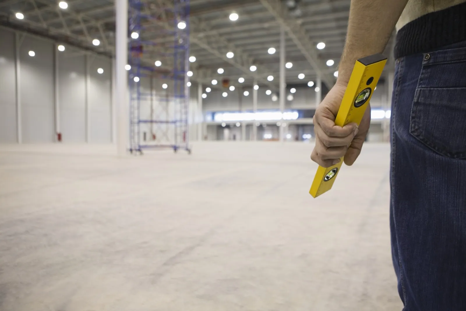 A tradesperson at work with a level — the business Focal runs the online side for